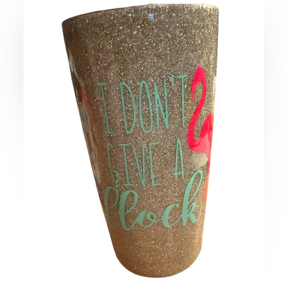 ⬇️Glitter Gold Tumbler with Flamingo Design Home made by a Posher, YETI cup